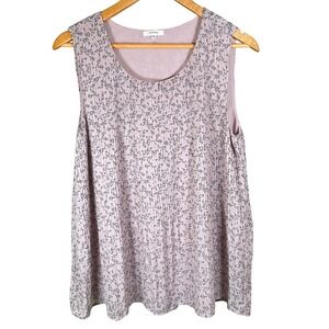 PLEIONE Women's‎ Medium Floral Pleated Lined Tank Top Sleeveless Blouse Purple